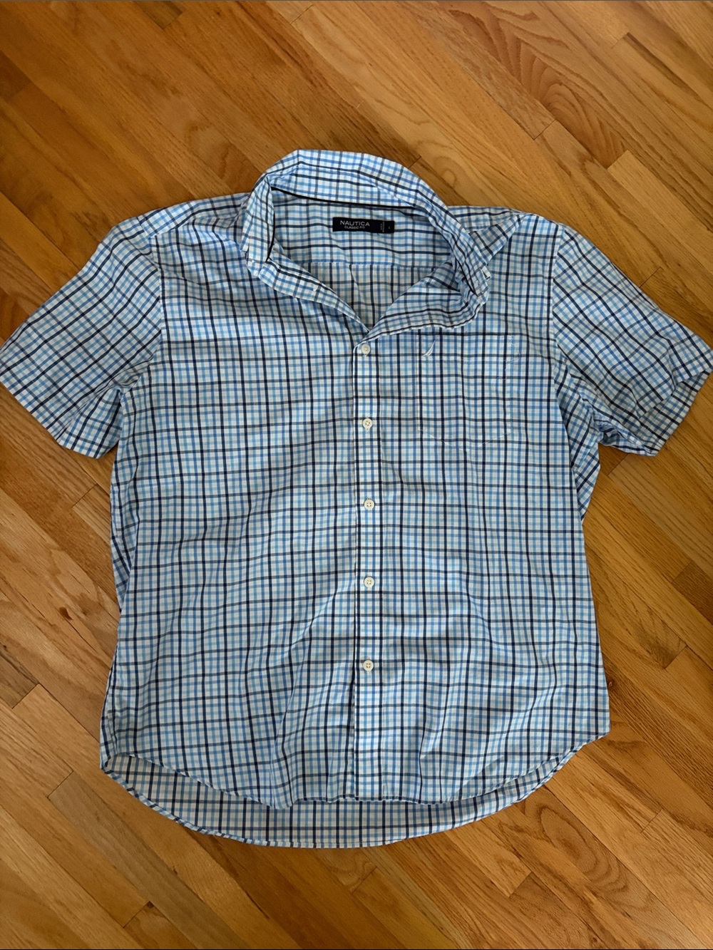 Nautica Men’s Classic Fit Short Sleeve Plaid Shirt - Light Blue